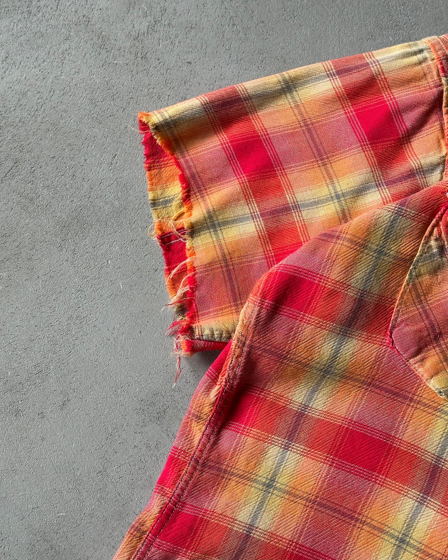 1970s - Orange/Yellow Maverick Cut Off Western Shirt - M
