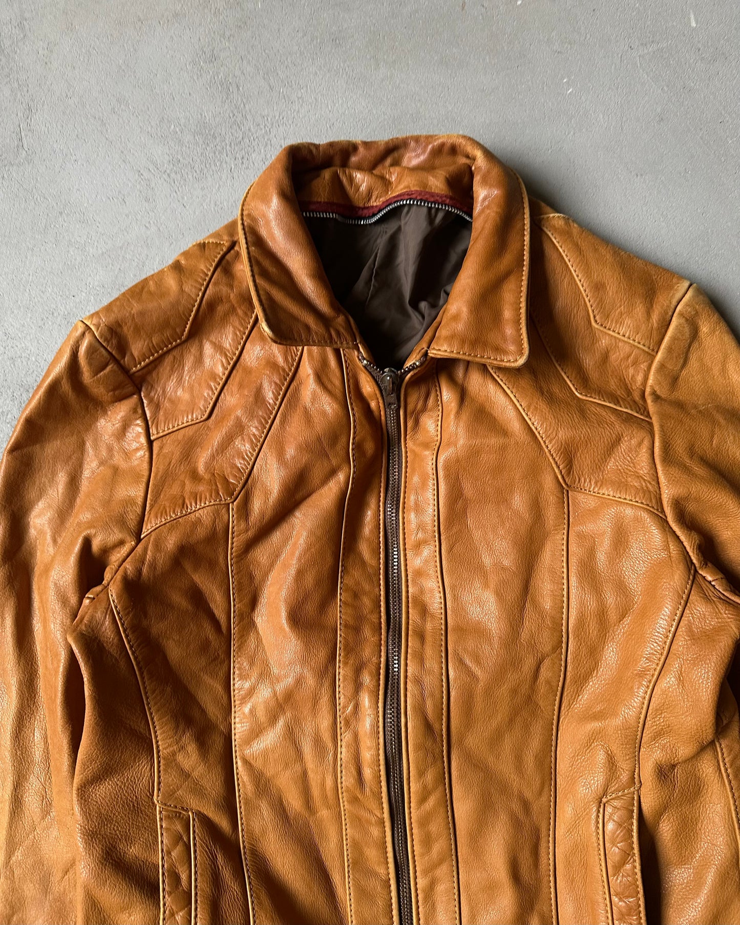 1970s - Caramel Leather Jacket - XS