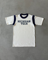 1980s - White/Navy Michigan Tech T-Shirt - S/M