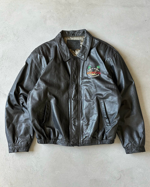 1990s - Black "Palm Springs" Leather Bomber Jacket - M