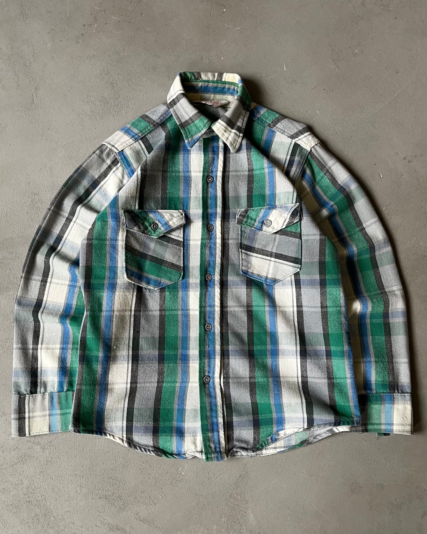 1980s - Grey/Green Frostproof Plaid Flannel - S/M