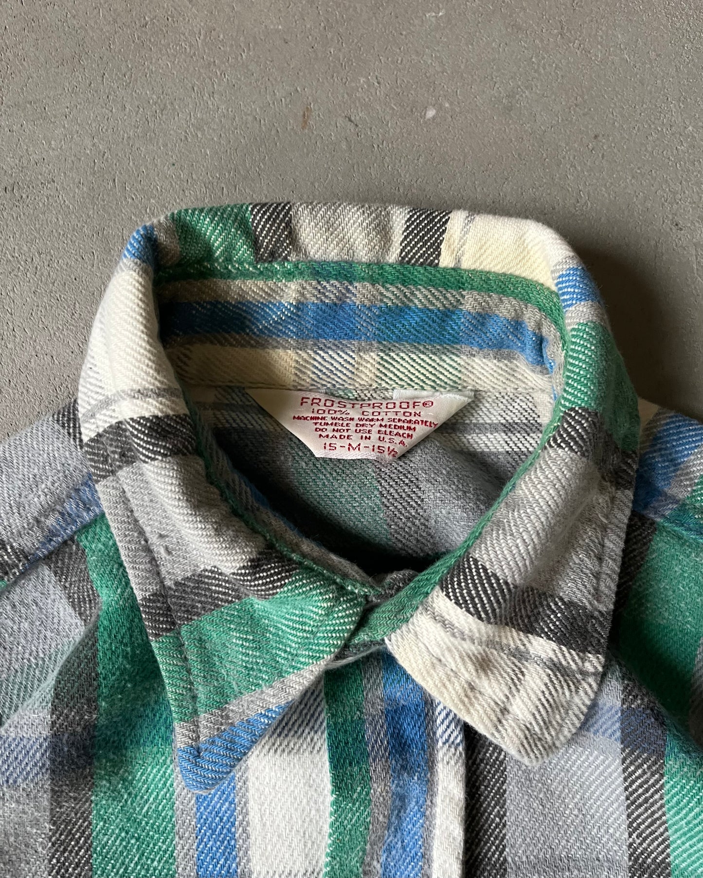 1980s - Grey/Green Frostproof Plaid Flannel - S/M