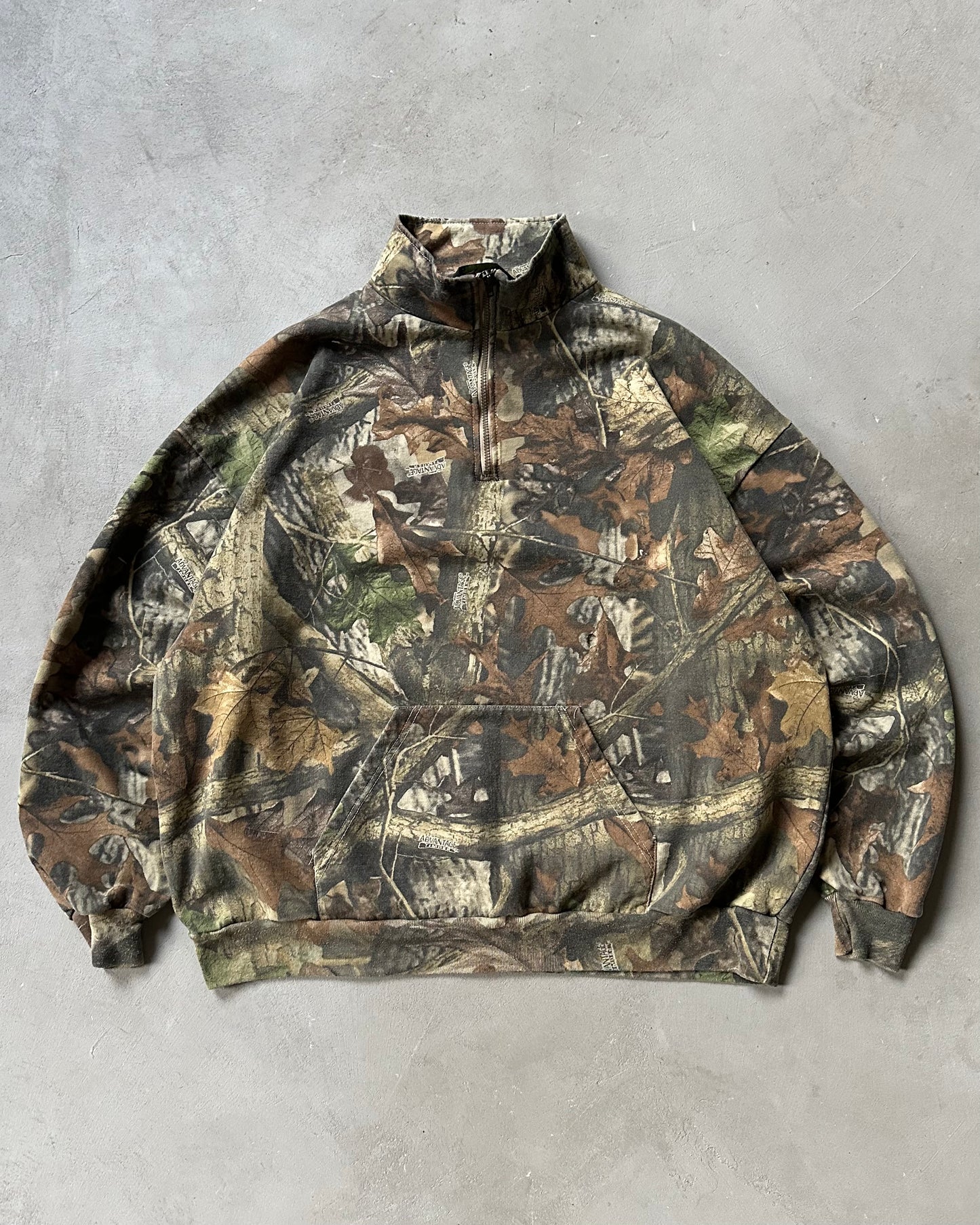 1990s - Distressed Camo 1/4 Zip Sweatshirt - XL/XXL