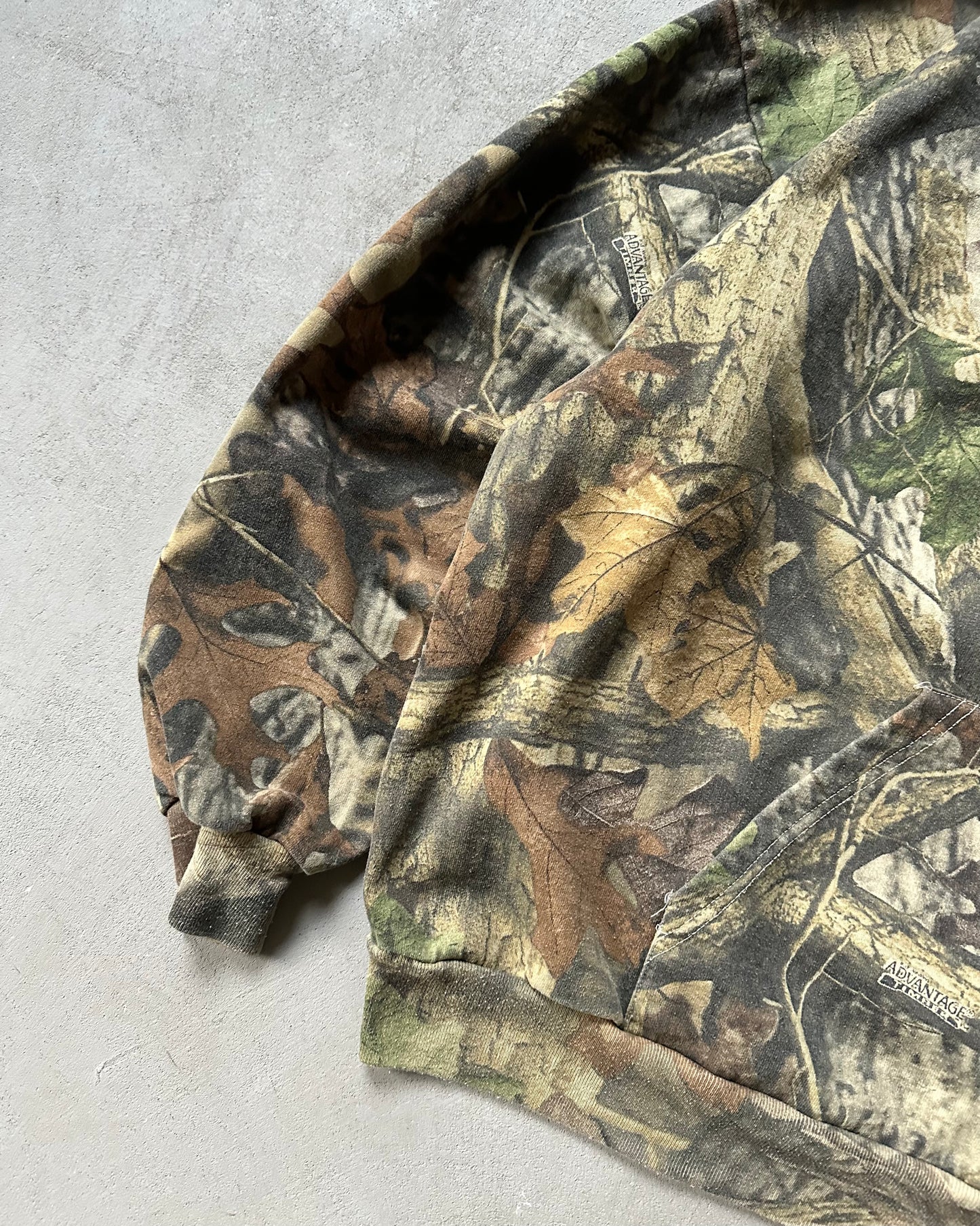 1990s - Distressed Camo 1/4 Zip Sweatshirt - XL/XXL