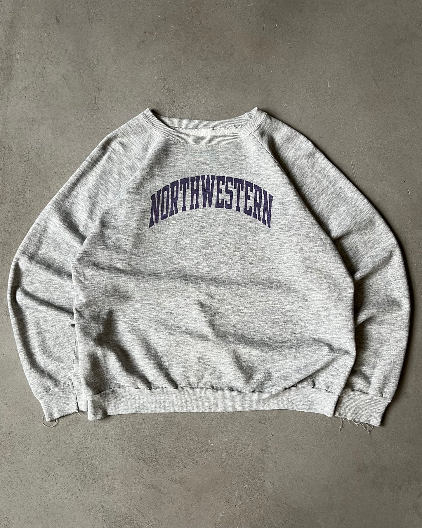 1980s - Distressed Heather Grey Northwestern Crewneck - M/L