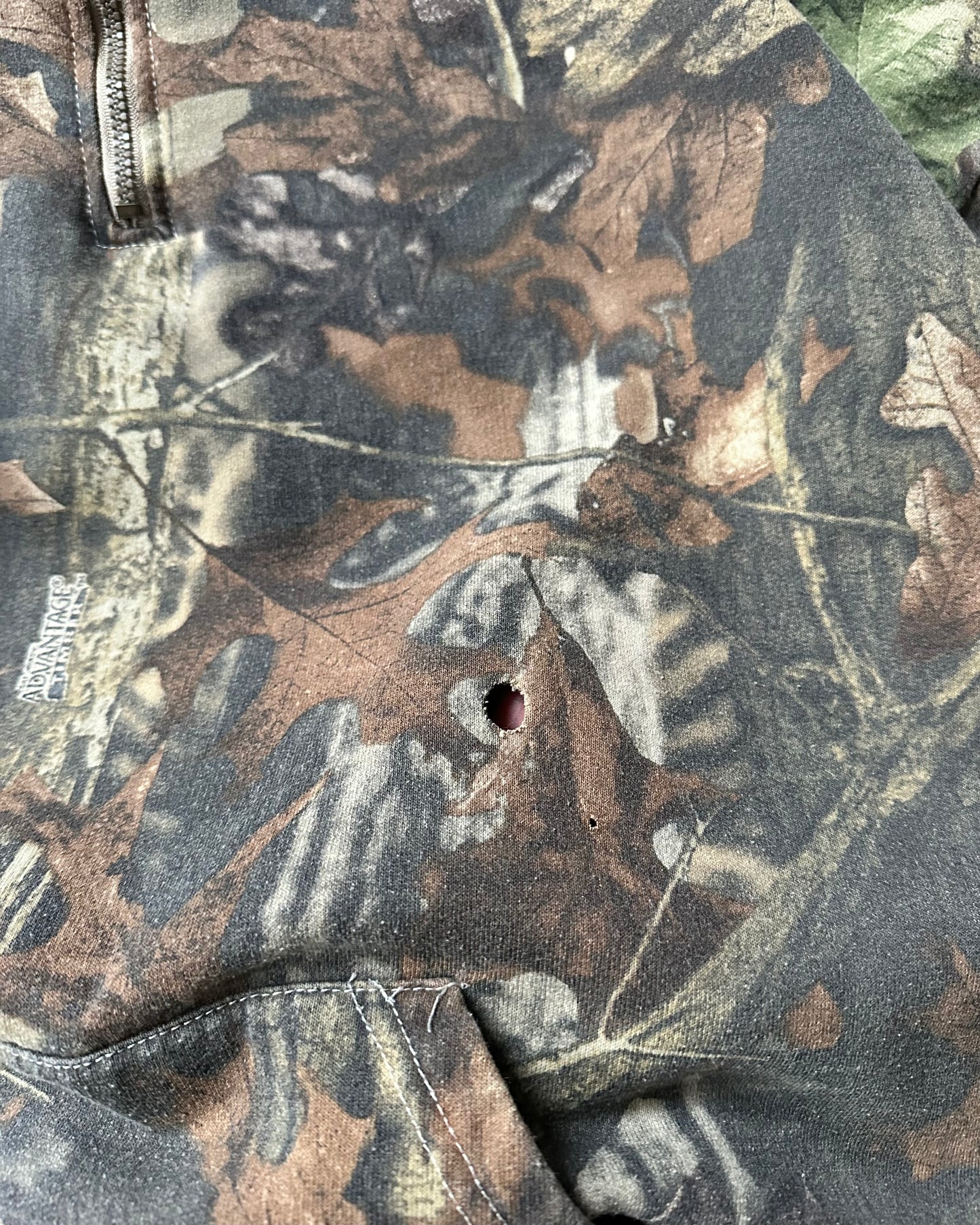 1990s - Distressed Camo 1/4 Zip Sweatshirt - XL/XXL