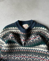 1990s - Navy/Green Abercrombie Fair Isle Wool Sweater - L