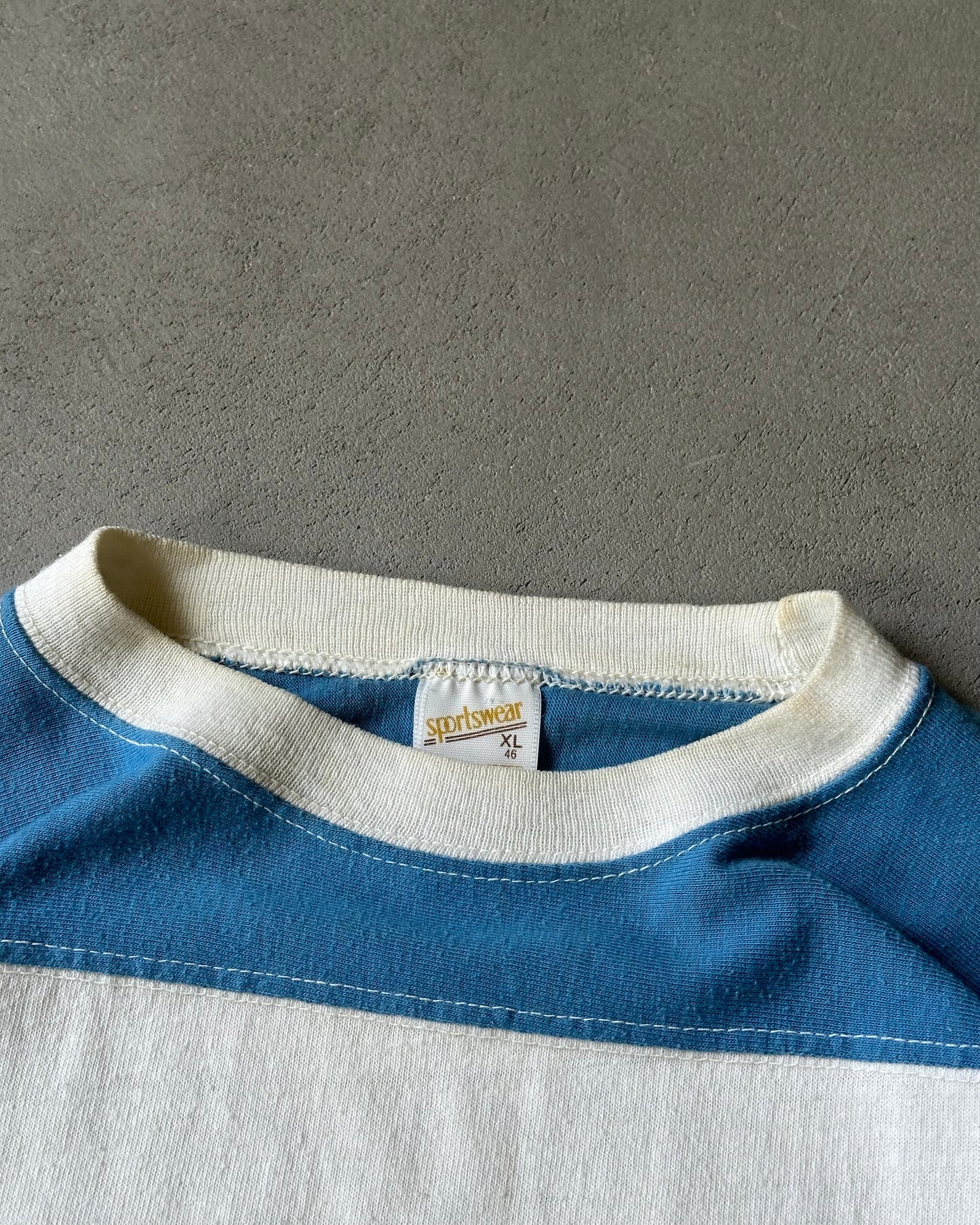 1970s - White/Blue Wisconsin Cropped Cotton Jersey - M