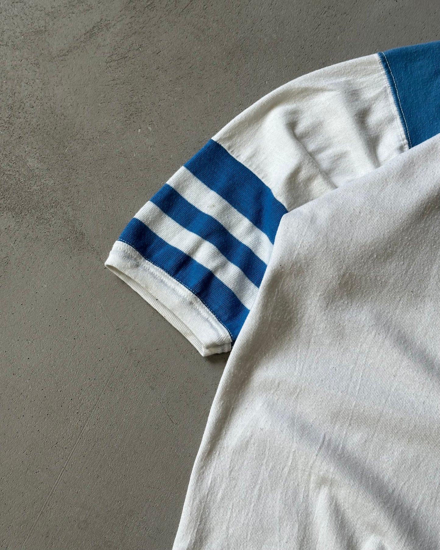 1970s - White/Blue Wisconsin Cropped Cotton Jersey - M