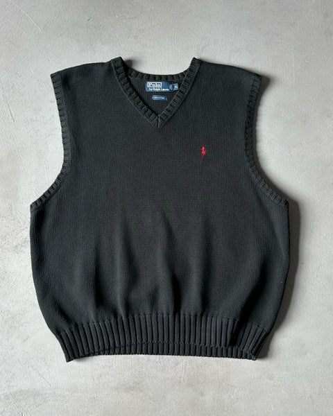 1990s - Black Polo RL Sweater Vest - L/XL