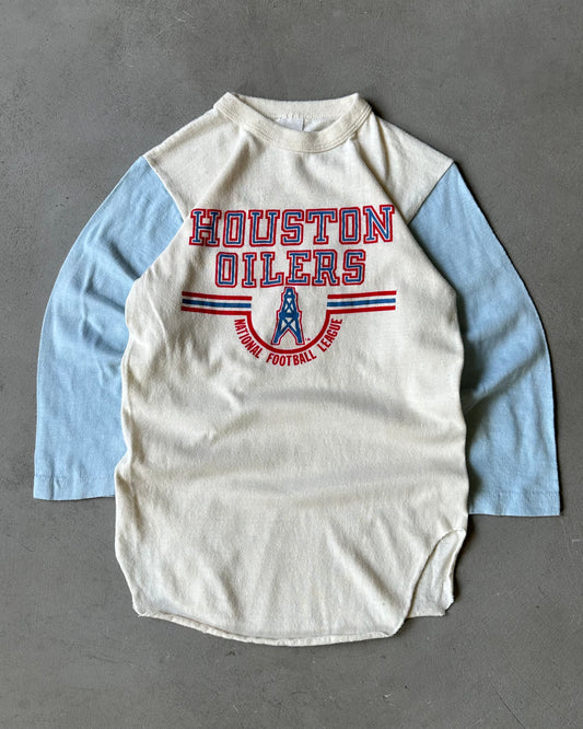 1970s - White/Blue Houston Oilers Baseball Tee - XS