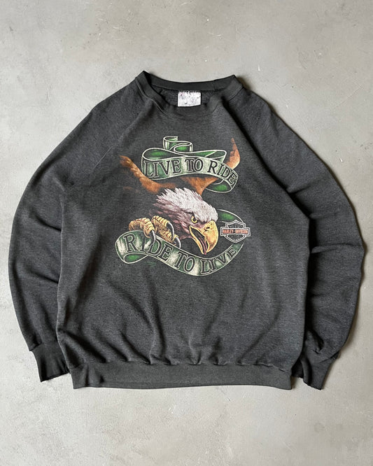 1980s - Distressed Black HD 3D Emblem Crewneck - L