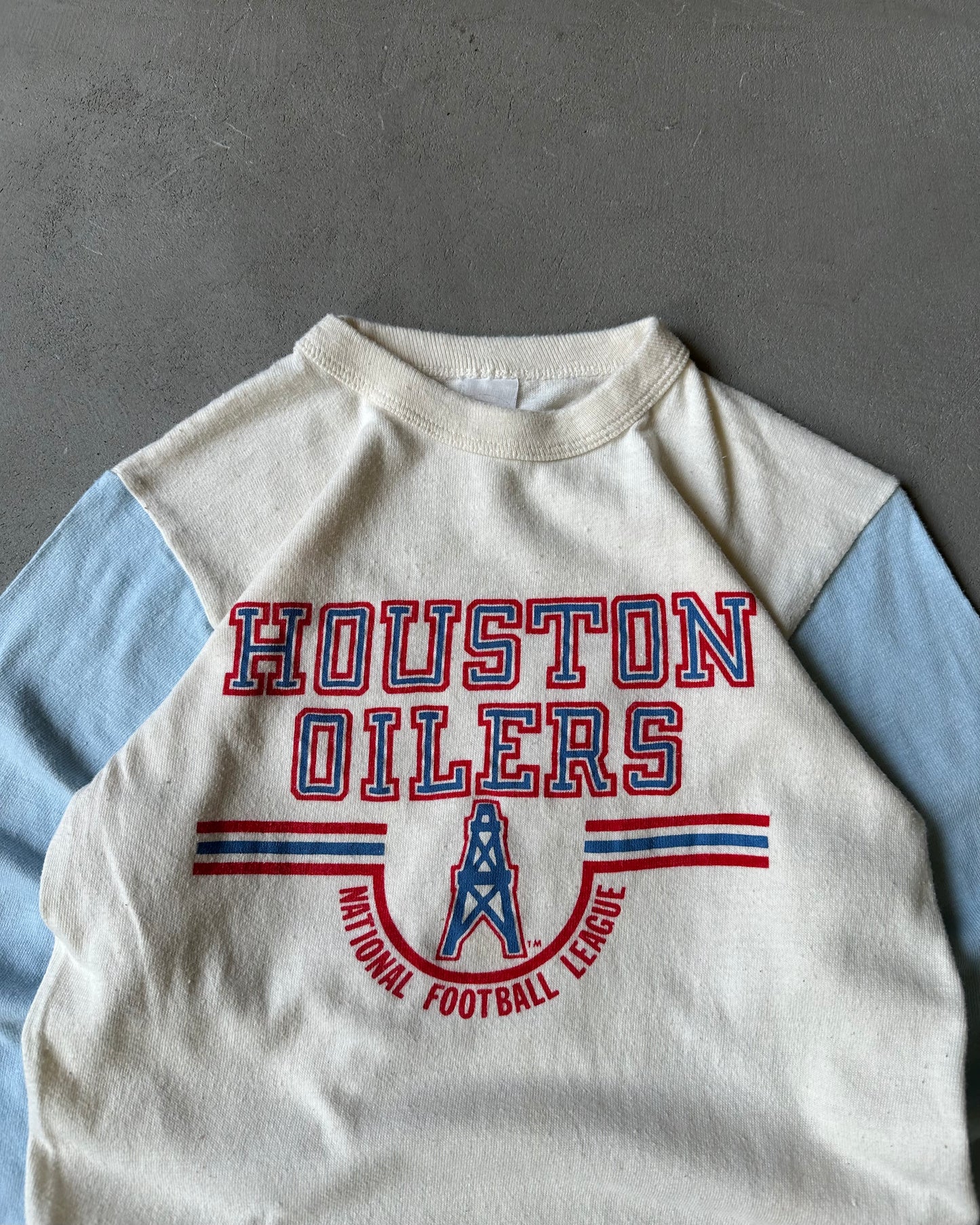 1970s - White/Blue Houston Oilers Baseball Tee - XS