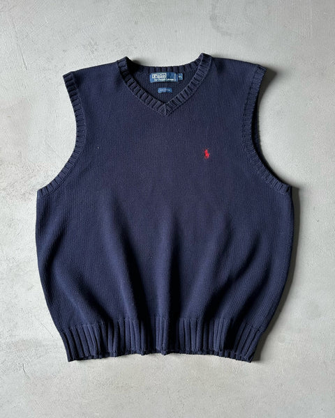 1990s - Navy Polo RL Sweater Vest - L