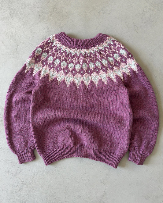 1970s - Light Purple Hand Made Nordic Wool Sweater - S