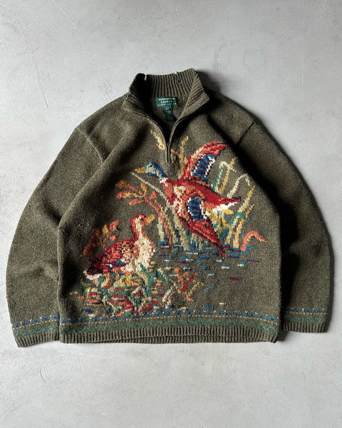 1990s - Distressed Khaki Ralph Lauren Wool Sweater - M