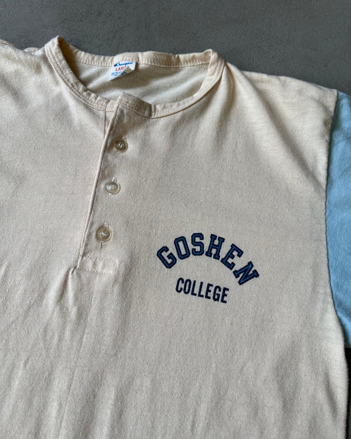 1970s - White/Blue Goshen Henley - XS