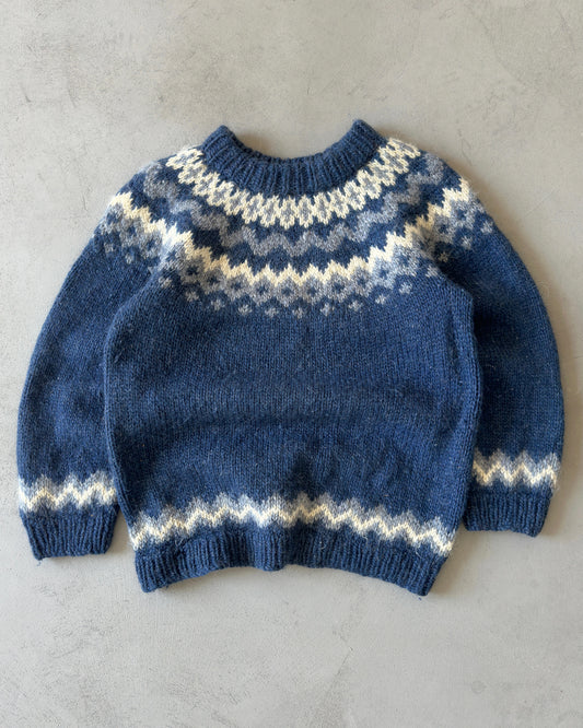 1970s - Blue Hand Made Nordic Wool Sweater - M