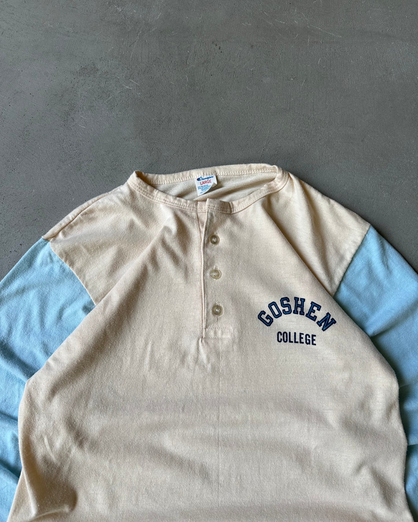 1970s - White/Blue Goshen Henley - XS