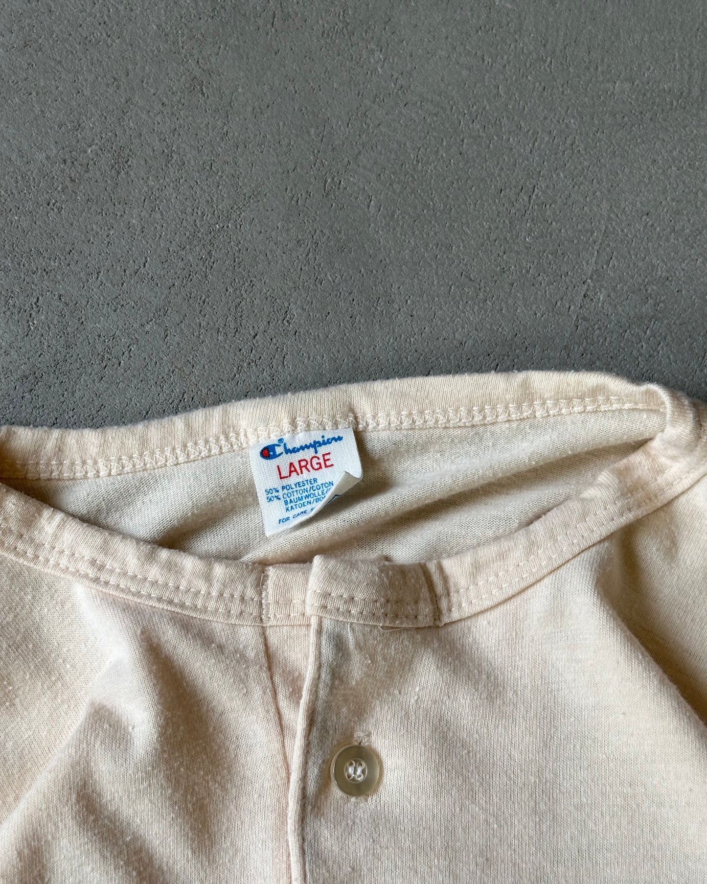 1970s - White/Blue Goshen Henley - XS