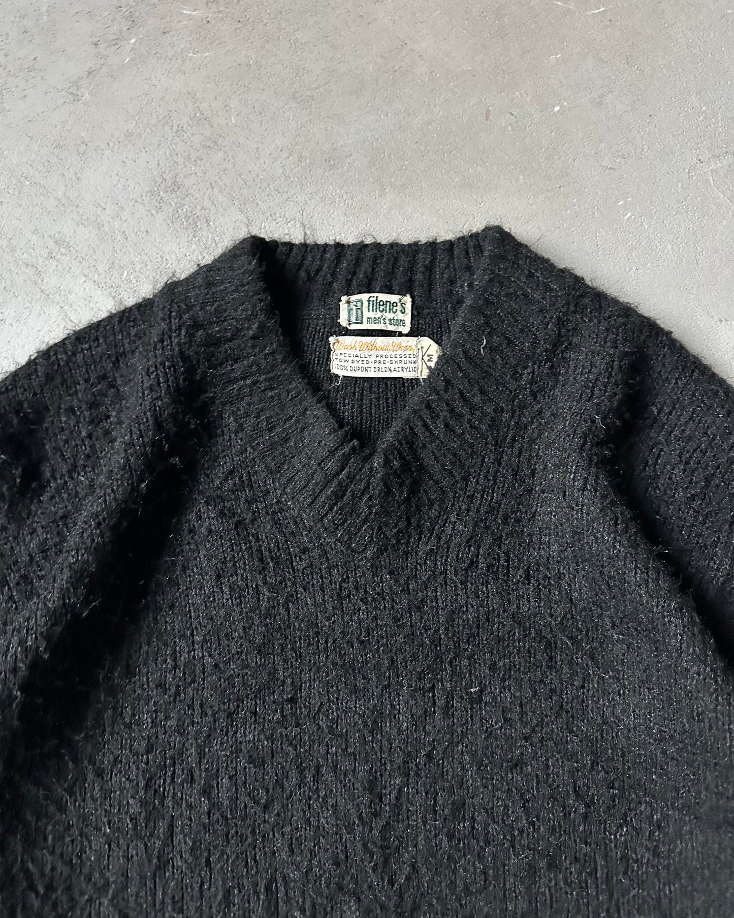 1960s - Black Filene's Fuzzy Sweater - M