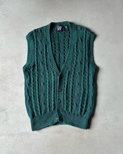1990s - Teal GAP Cableknit Sweater Vest - M