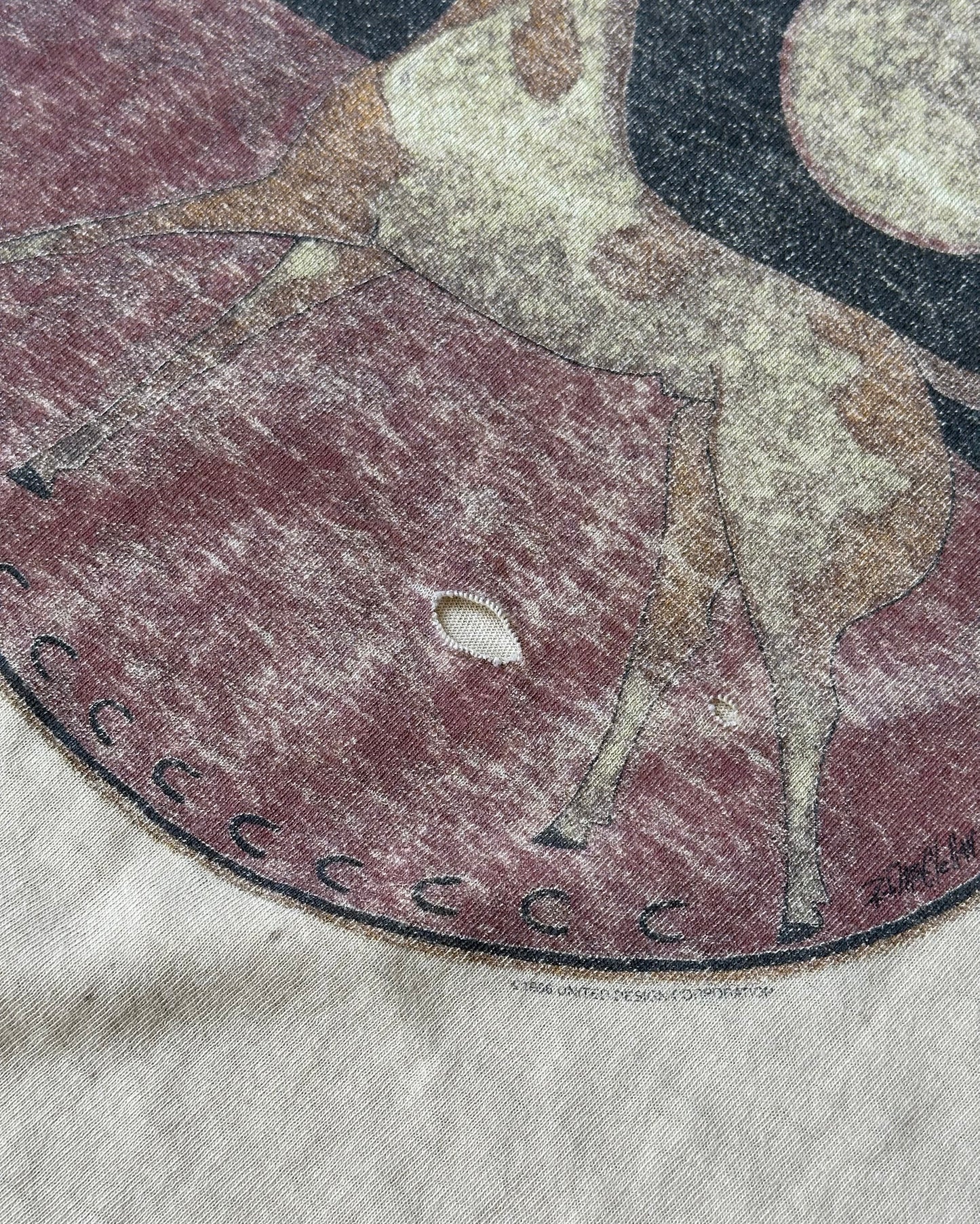 1990s - Distressed Beige Horse T-Shirt - XL