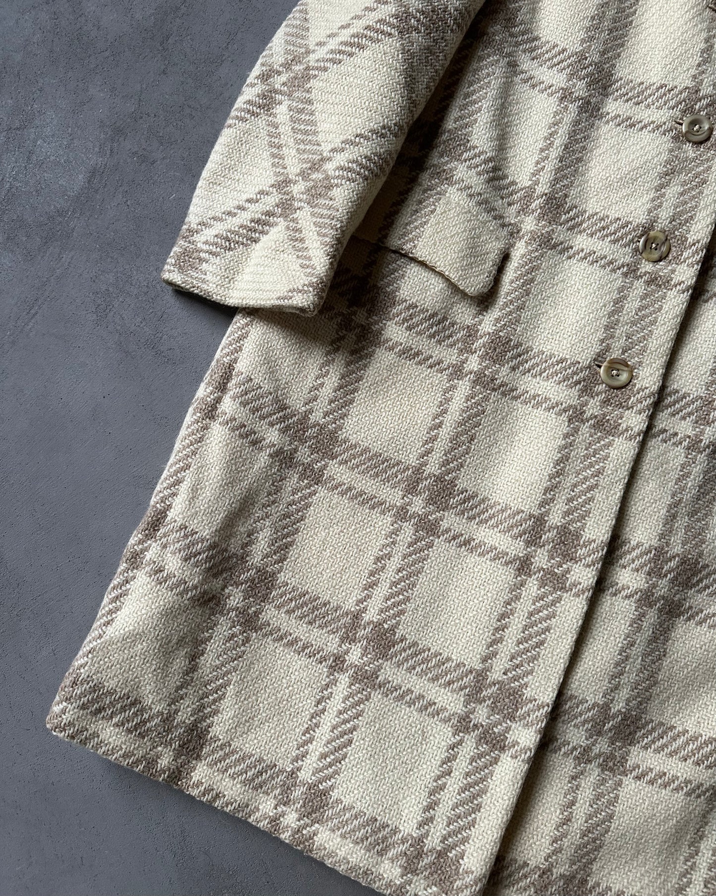1970s - Cream Plaid Burberrys Saxony Wool Women's Coat - (W)M
