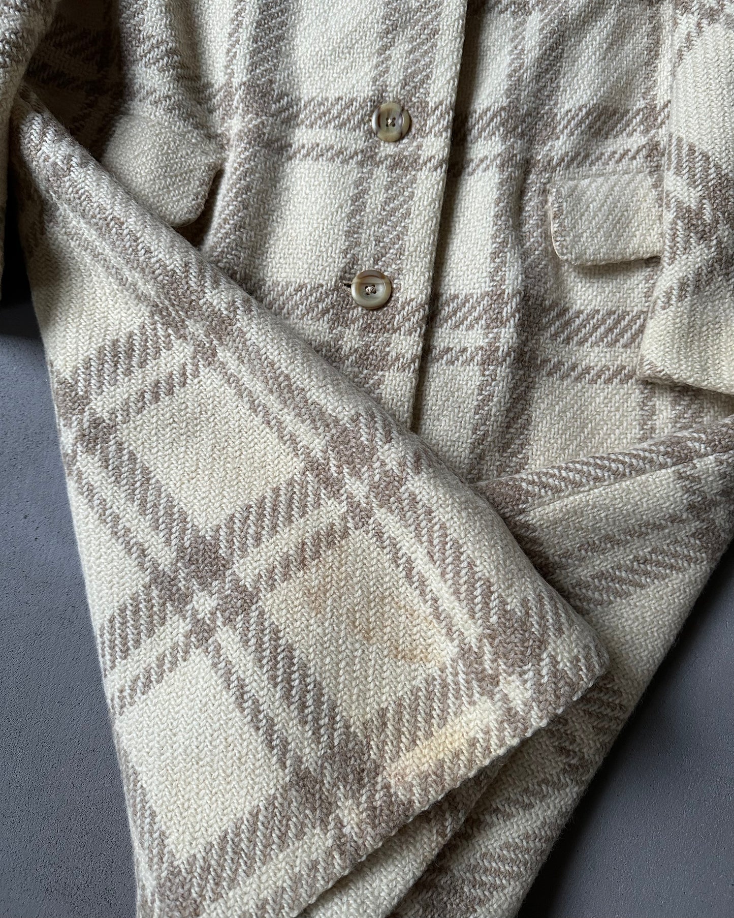 1970s - Cream Plaid Burberrys Saxony Wool Women's Coat - (W)M