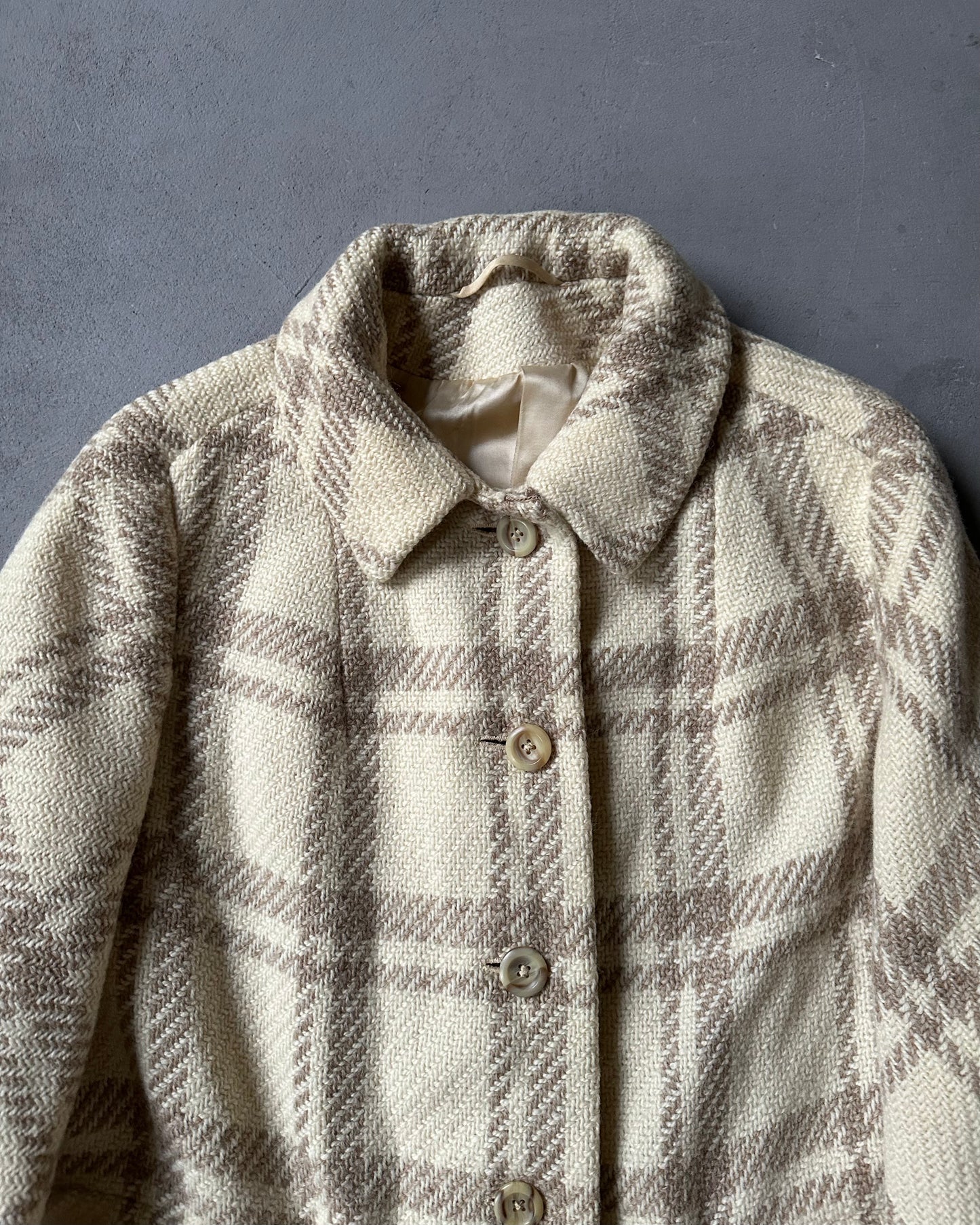 1970s - Cream Plaid Burberrys Saxony Wool Women's Coat - (W)M