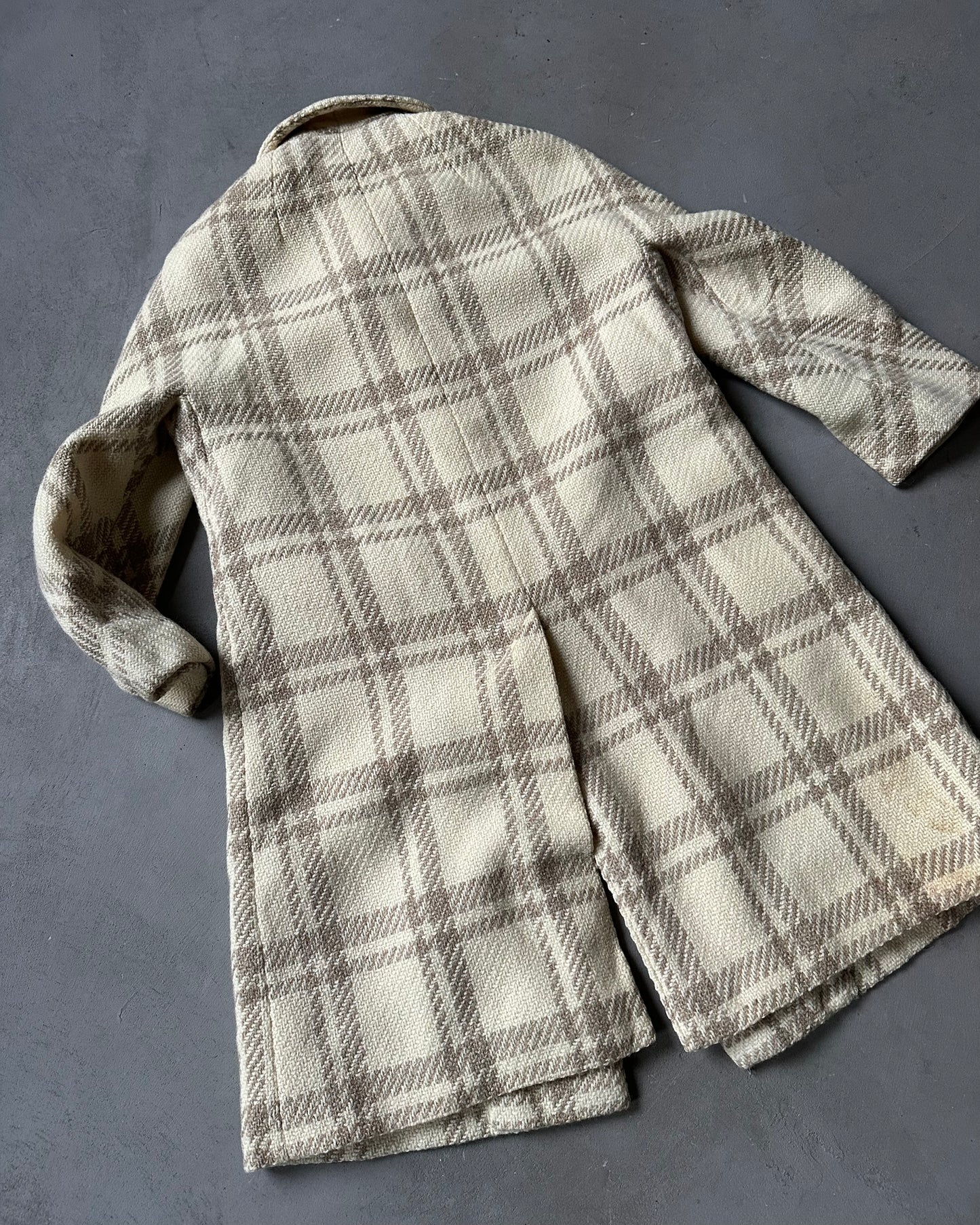 1970s - Cream Plaid Burberrys Saxony Wool Women's Coat - (W)M