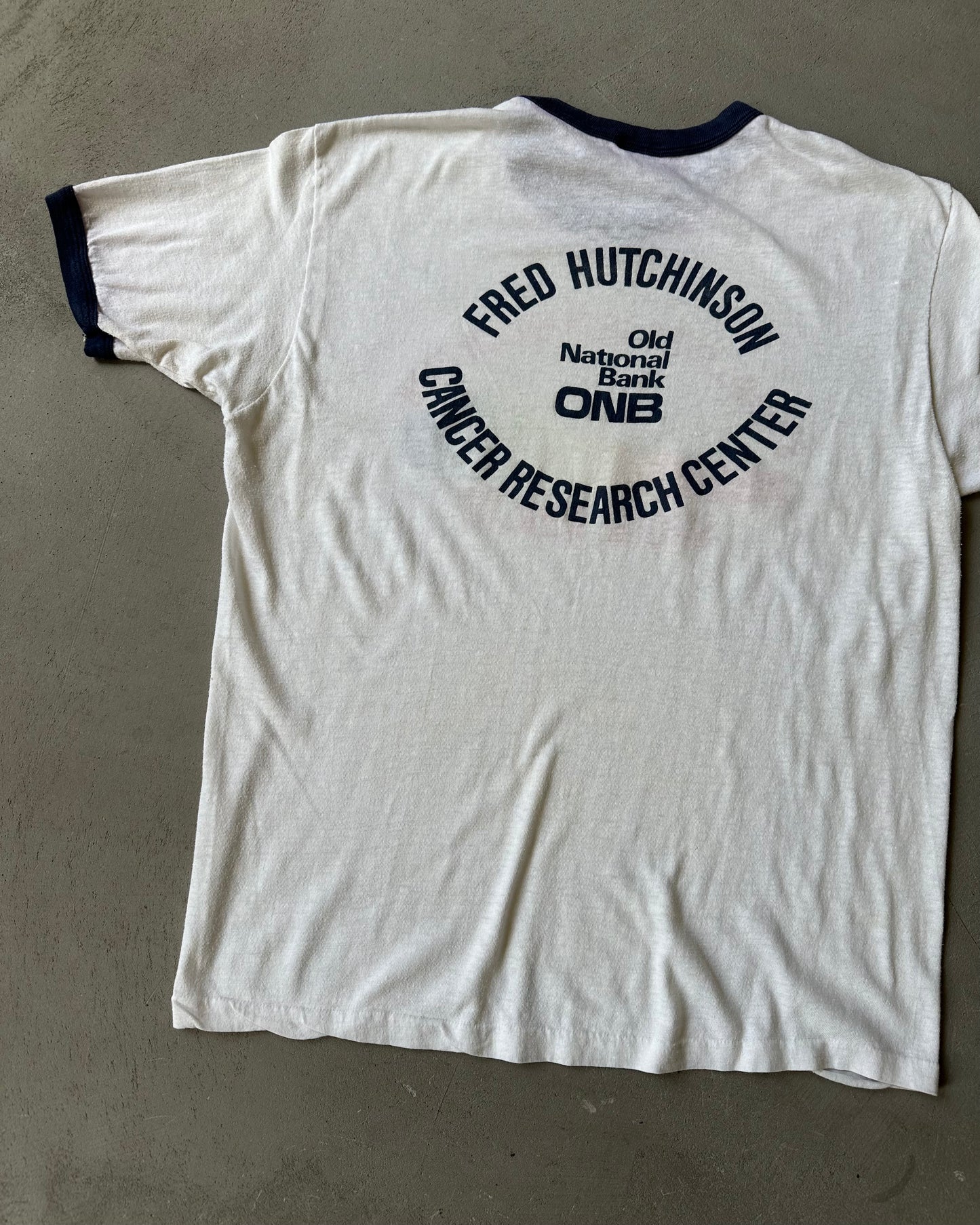 1980s - White/Navy Shore Run Ringer T-Shirt - M/L