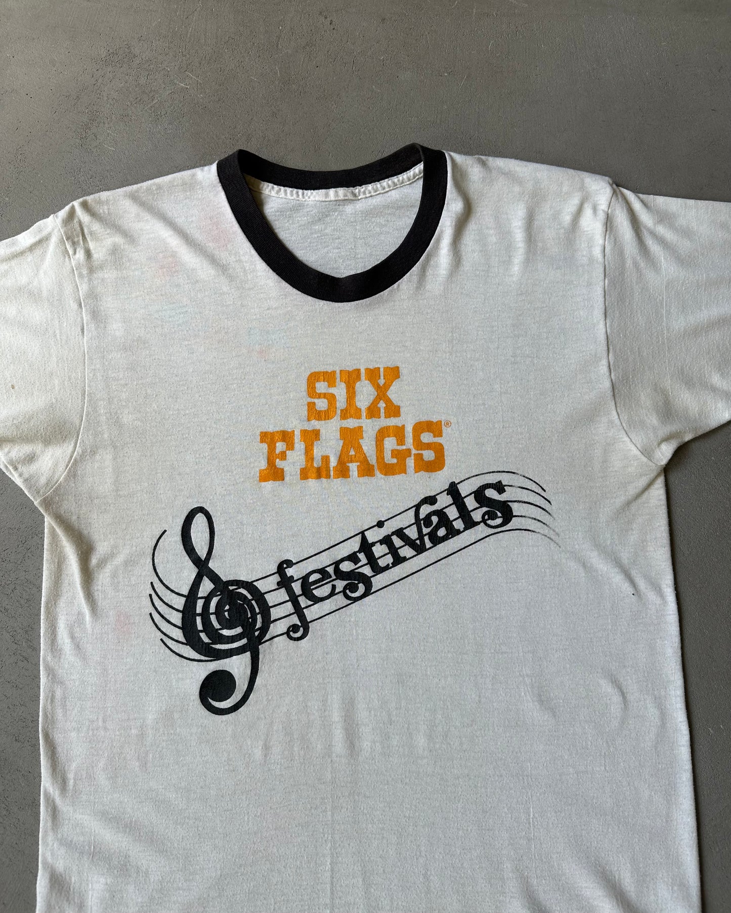 1970s - White/Black Six Flags Ringer T-Shirt - M