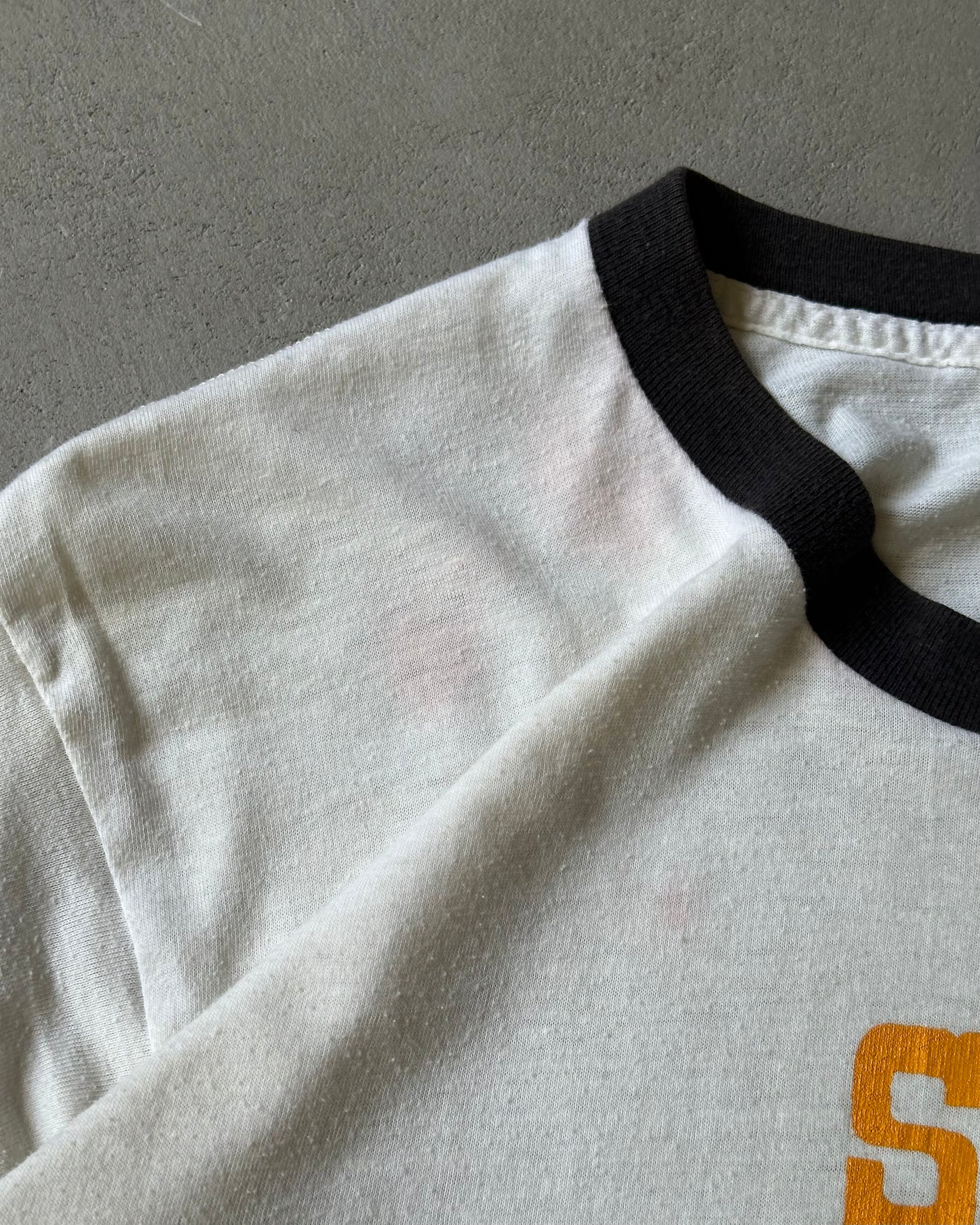 1970s - White/Black Six Flags Ringer T-Shirt - M