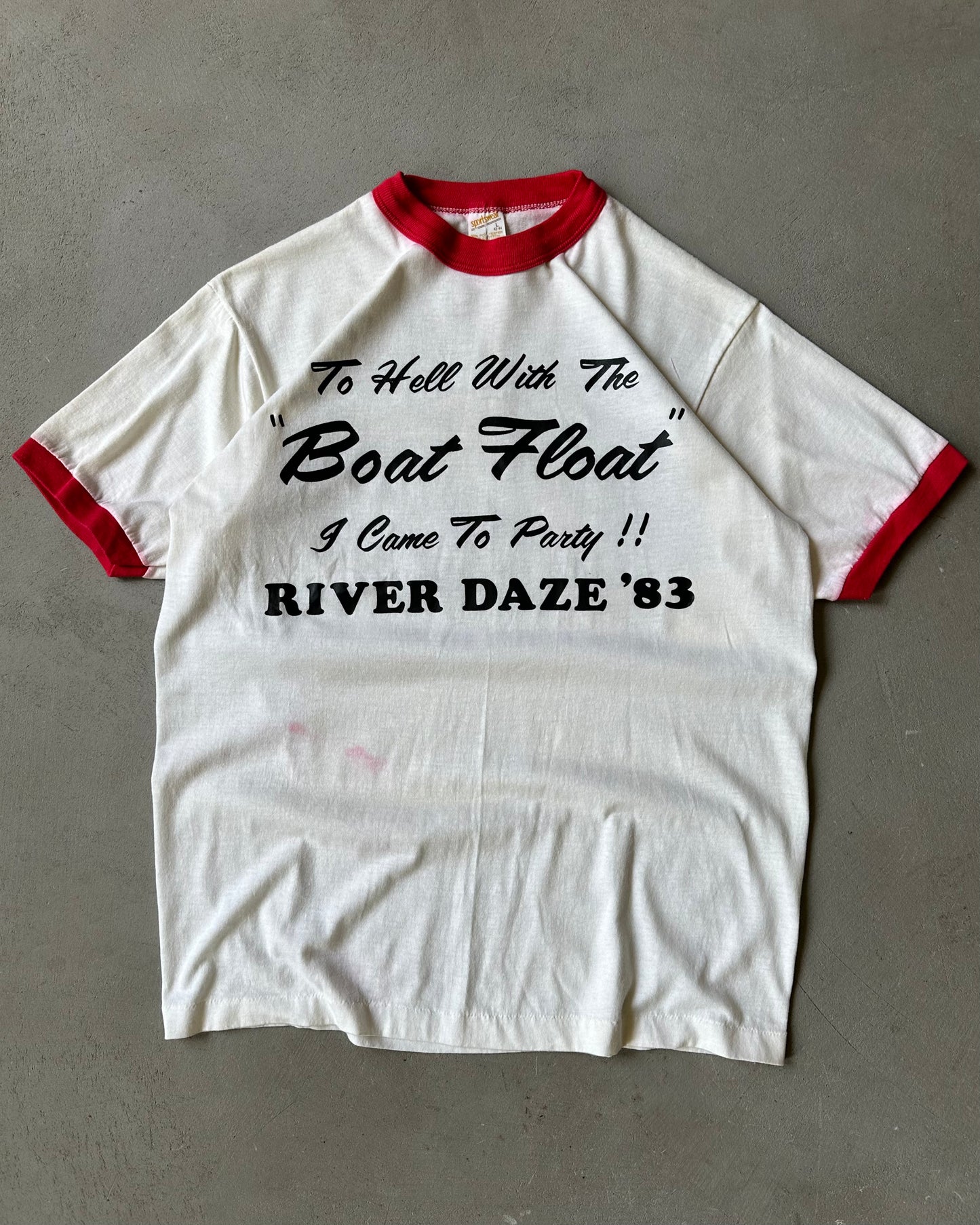 1980s - White/Red Boat Float Ringer T-Shirt - M/L