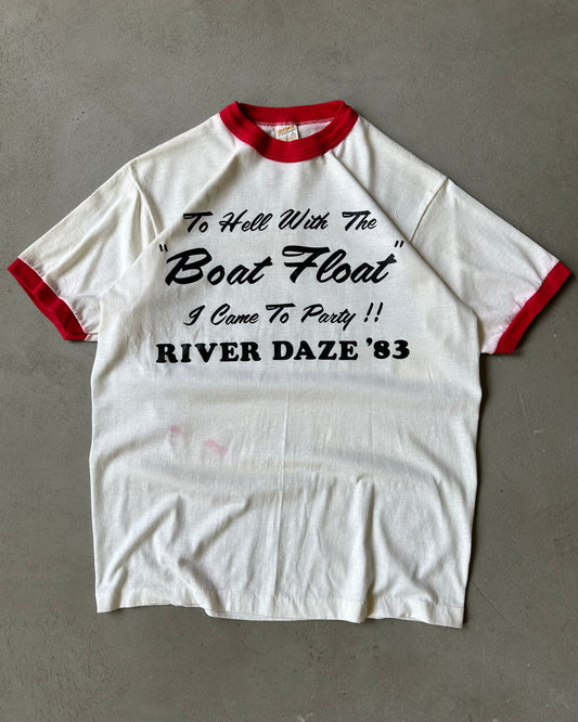 1980s - White/Red Boat Float Ringer T-Shirt - M/L