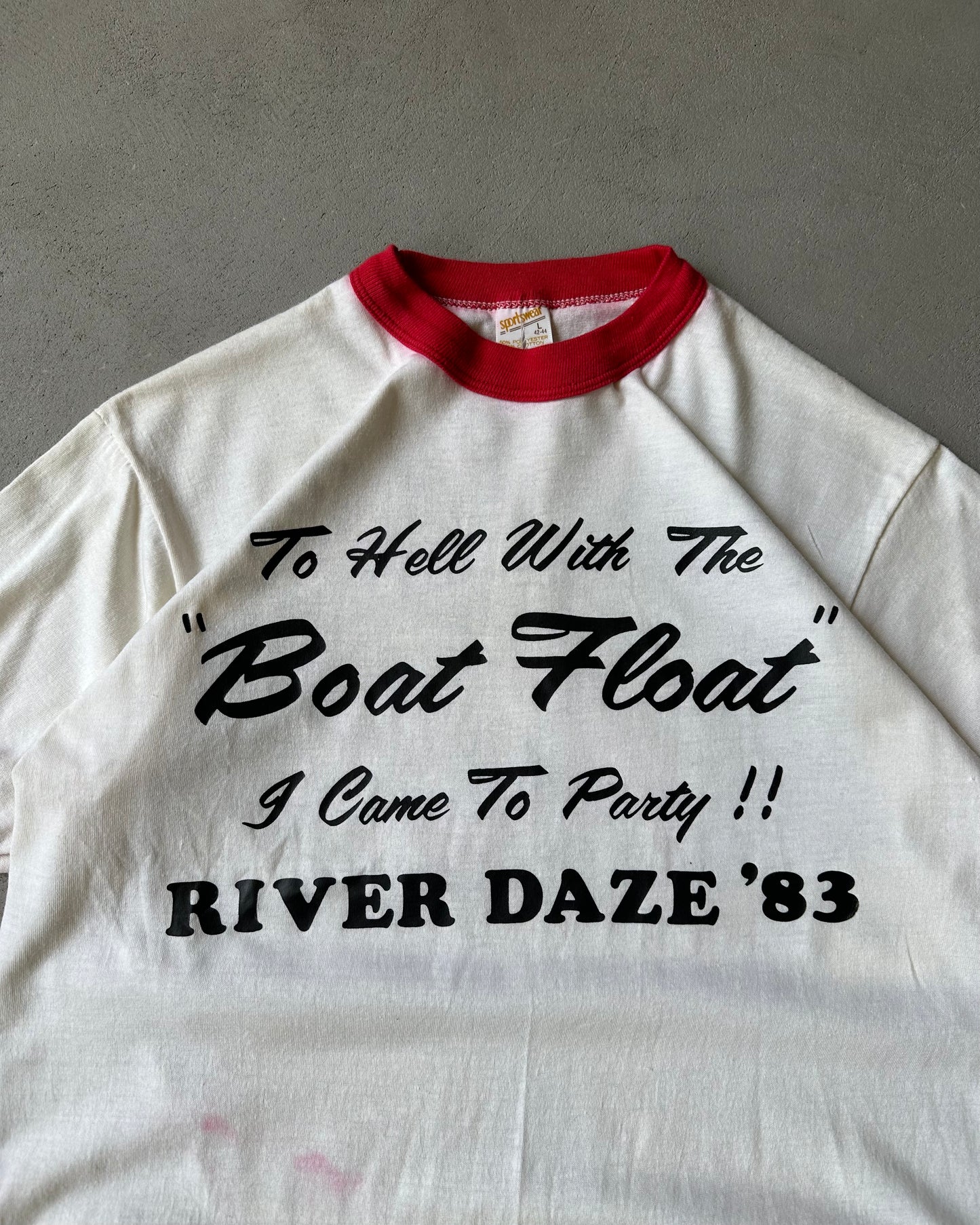 1980s - White/Red Boat Float Ringer T-Shirt - M/L