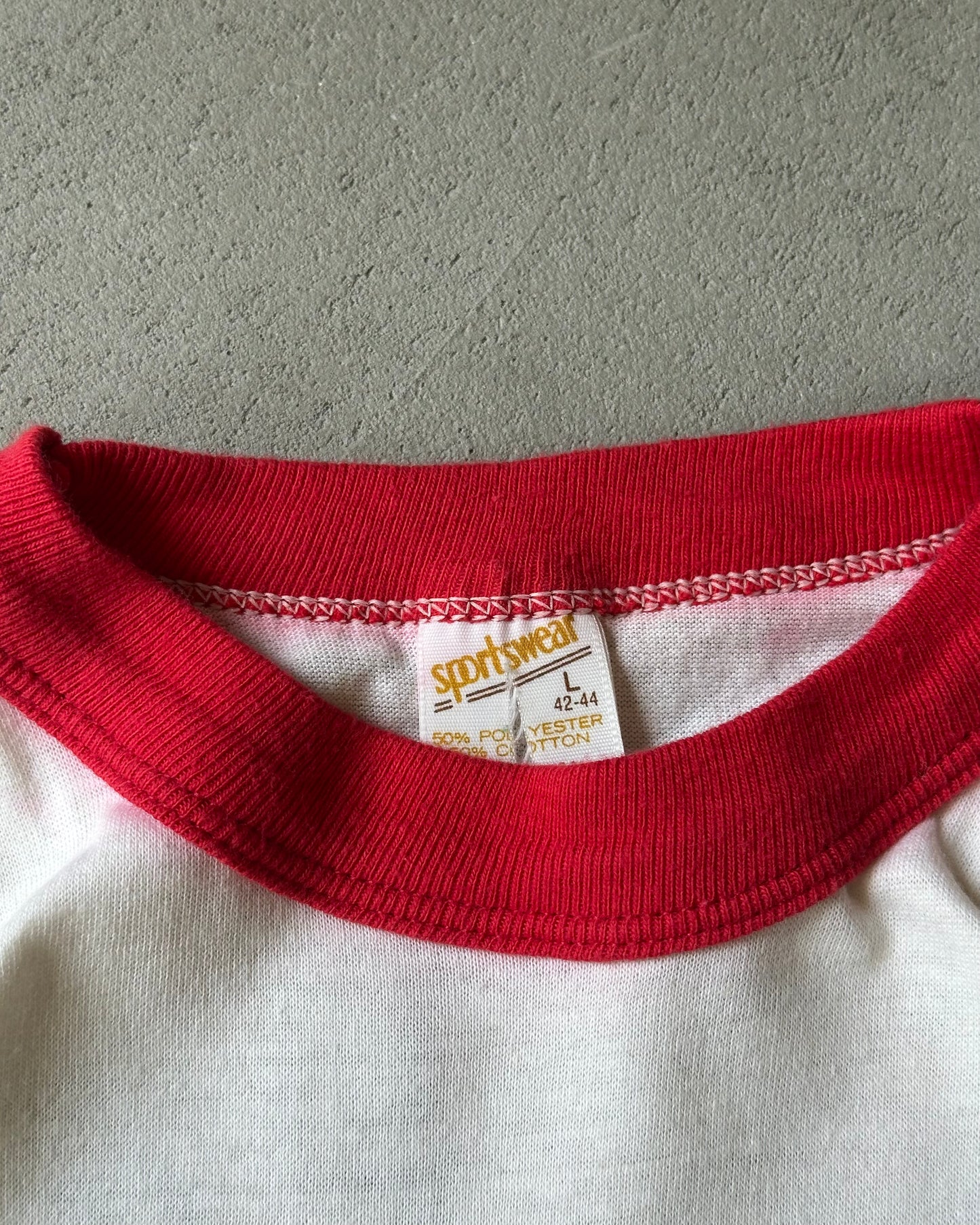 1980s - White/Red Boat Float Ringer T-Shirt - M/L