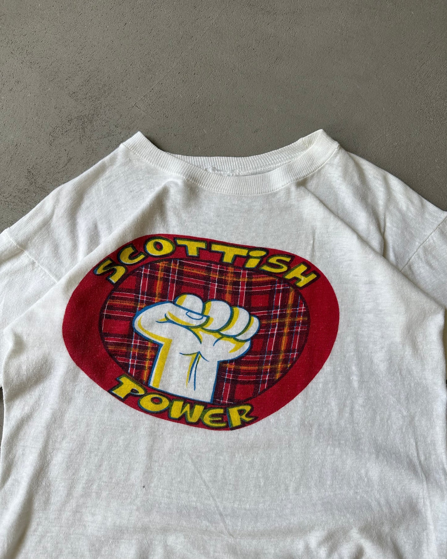 1970s - White Scottish Power Cropped T-Shirt - (W)S