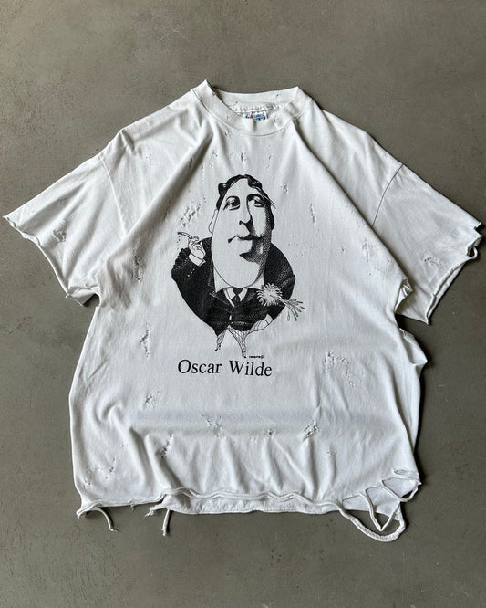 1990s - Distressed White Oscar Wilde T-Shirt - L