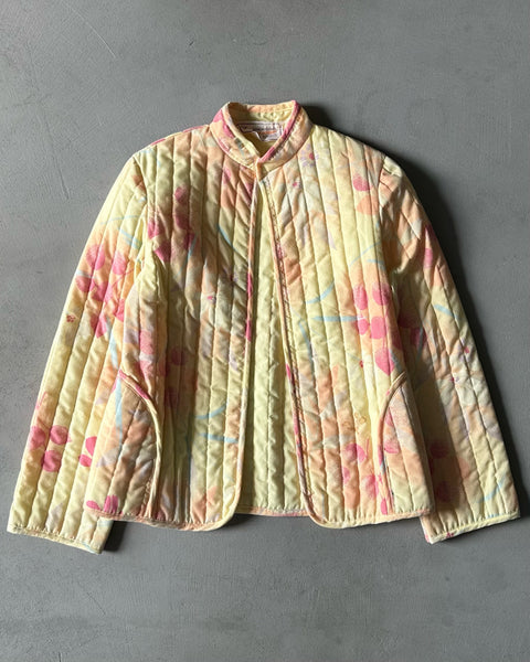 1990s - Yellow/Pink Floral Quilted Jacket - (W)XS