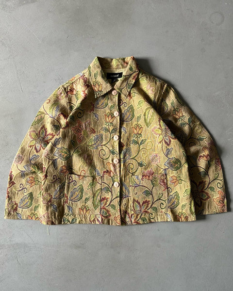 1990s - Beige Floral Tapestry Jacket - (W)L/XL