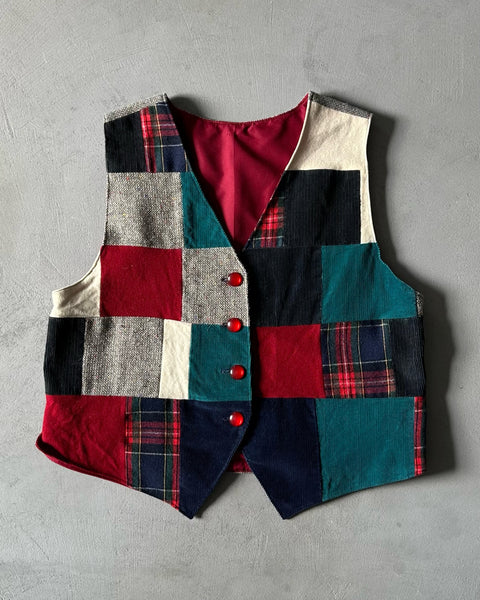 1980s - Teal/Red Patchwork Vest - M/L
