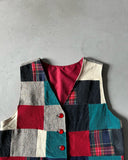 1980s - Teal/Red Patchwork Vest - M/L