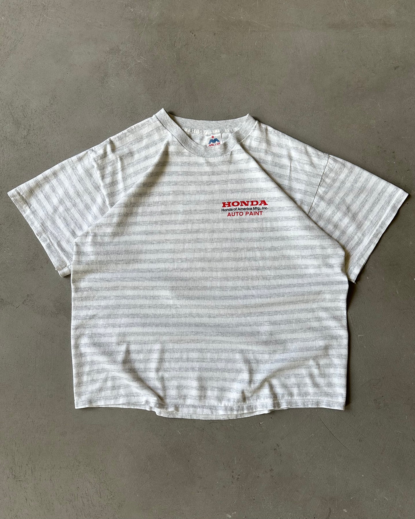 1990s - White/Grey Honda Striped Cropped T-Shirt - L
