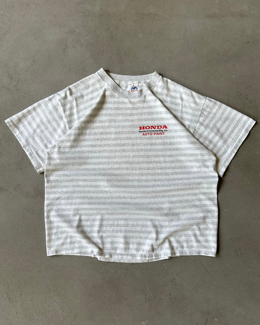 1990s - White/Grey Honda Striped Cropped T-Shirt - L