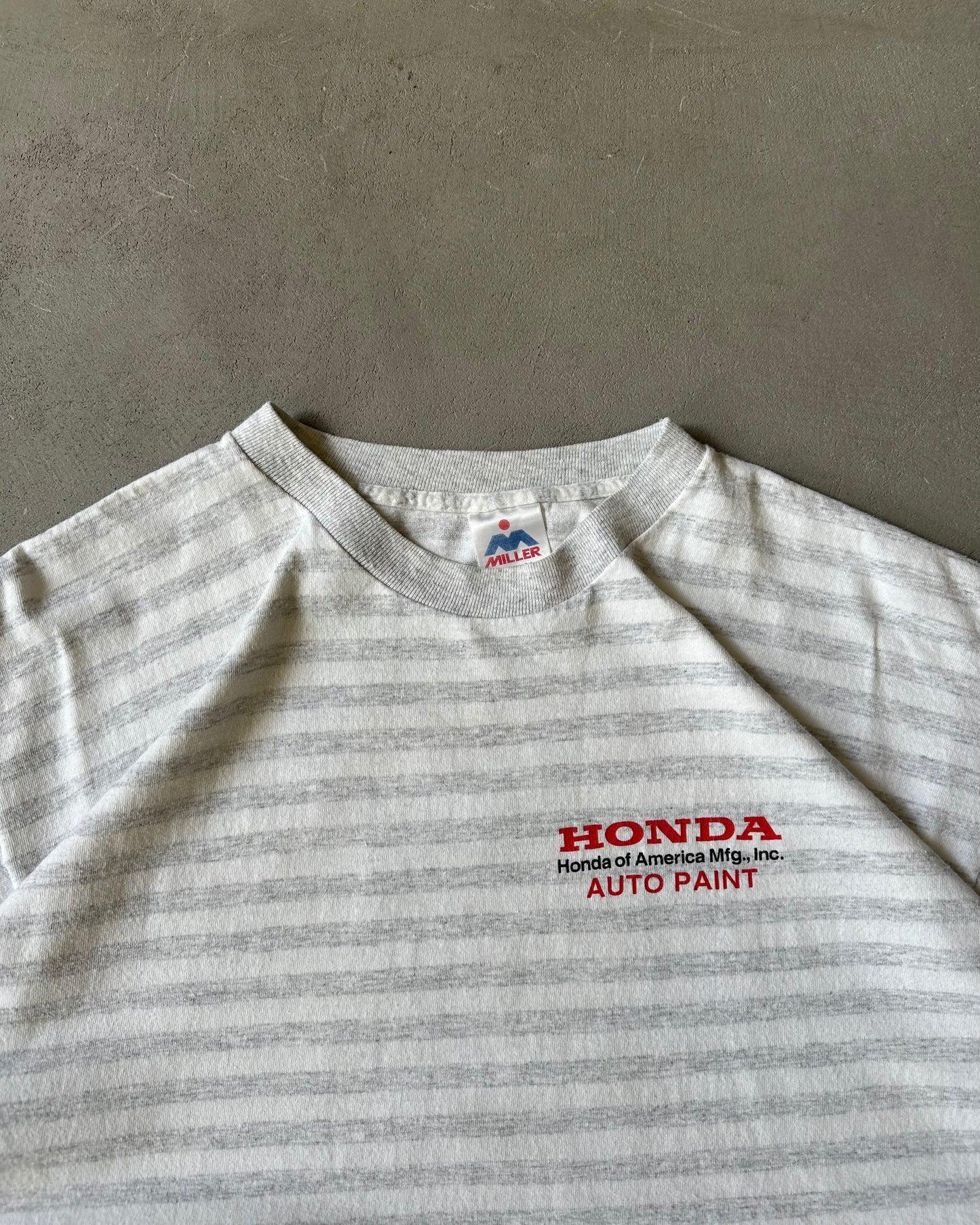1990s - White/Grey Honda Striped Cropped T-Shirt - L