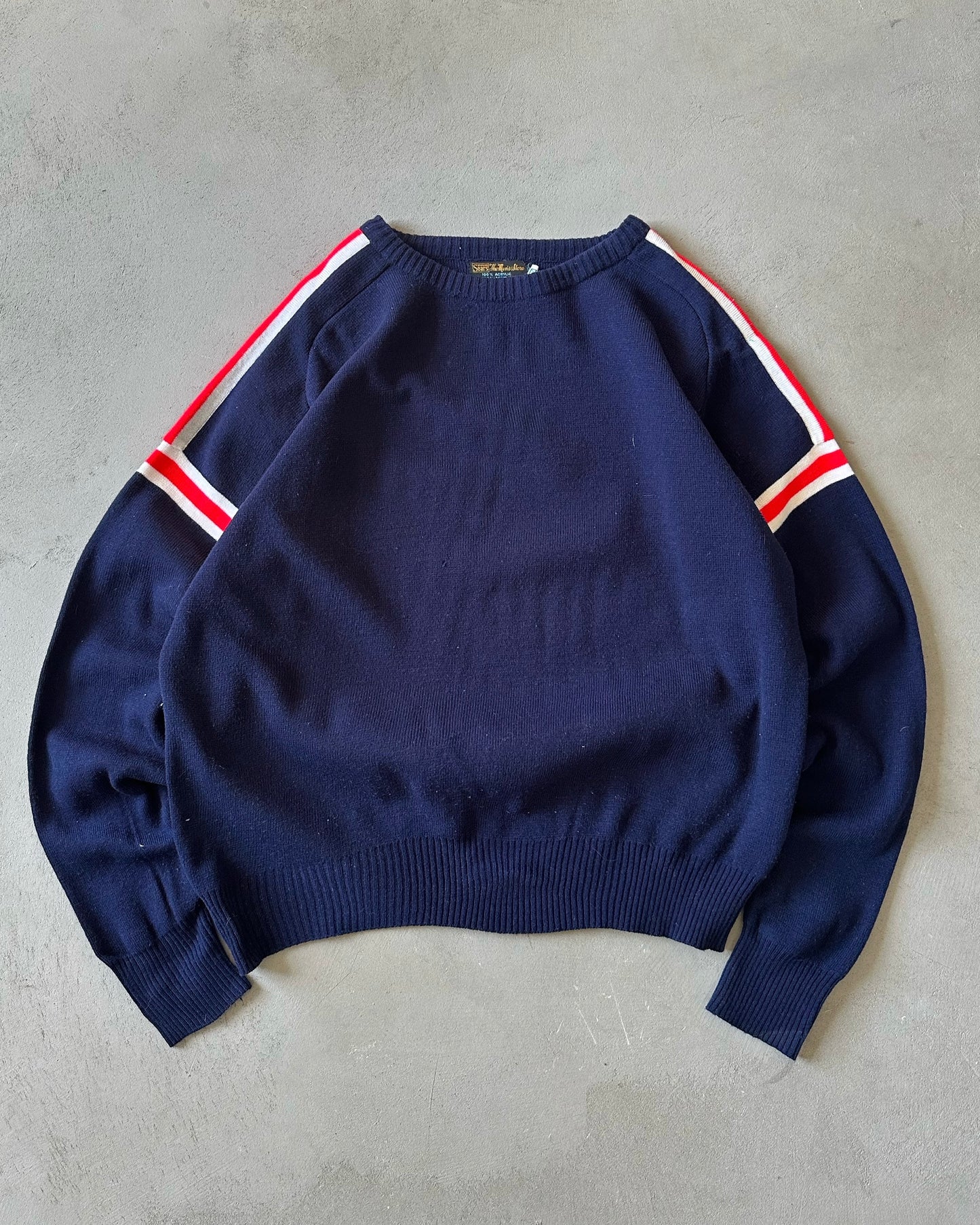 1980s - Navy/Red Acrylic Striped Sweater - L