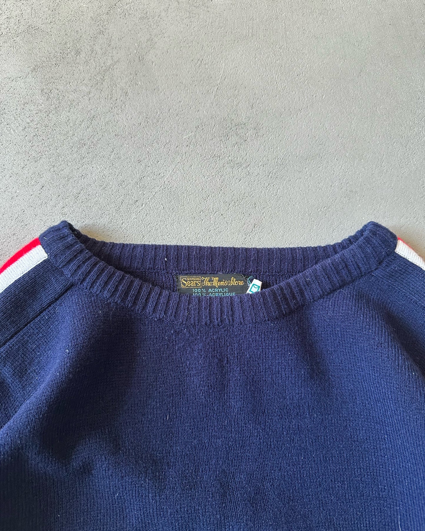 1980s - Navy/Red Acrylic Striped Sweater - L