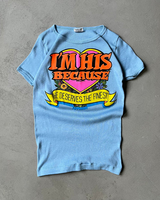 1970s - Blue "I'm His" Ringer T-Shirt - (W)S